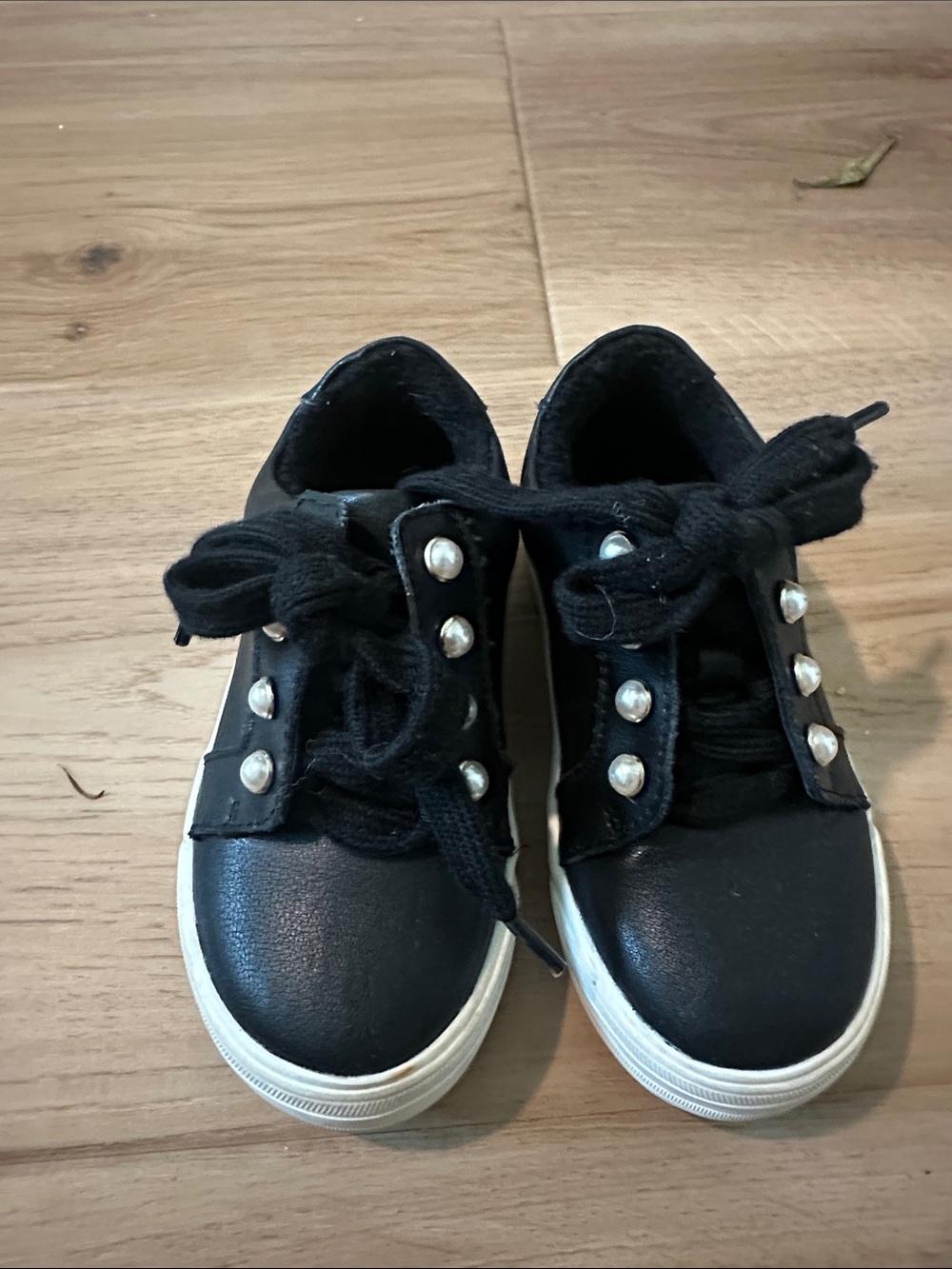 Copper Key Black Pearl-Trim Lace-Up Kids Sneakers